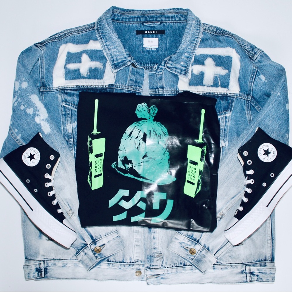 DIESEL “Trash Talk” Half Matte Half Glossy Black Crewneck